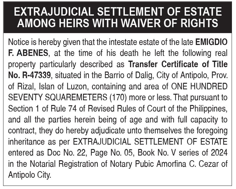 Extrajudicial Settlement of Estate Among Heirs with Waiver of Rights
